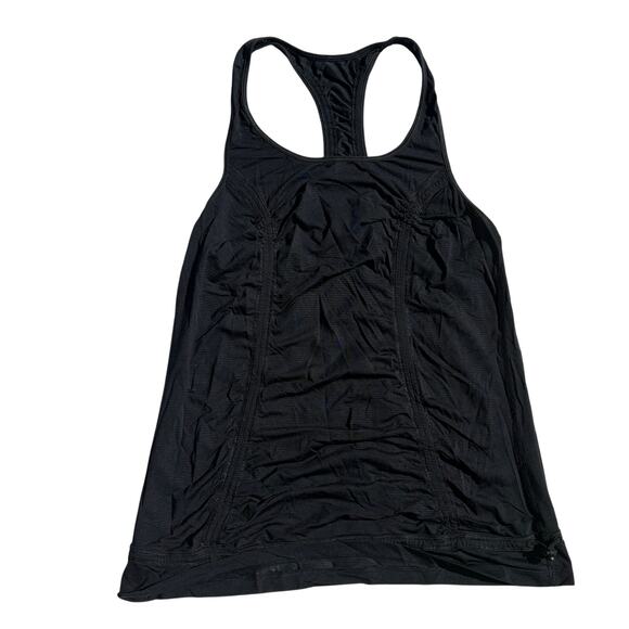 Lululemon Just Wanna Run Tank Ruched Racerback Black Pinstripe Drawstring size 8 - Picture 1 of 4
